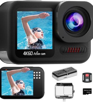 4K60FPS Waterproof Action Camera,48MP 15M Bare Underwater Camera with 64GB Card,8X Zoom Touch Screen SportsCamera,6-axis EIS Motorcycle Camera with Remote Control Distortion Correction