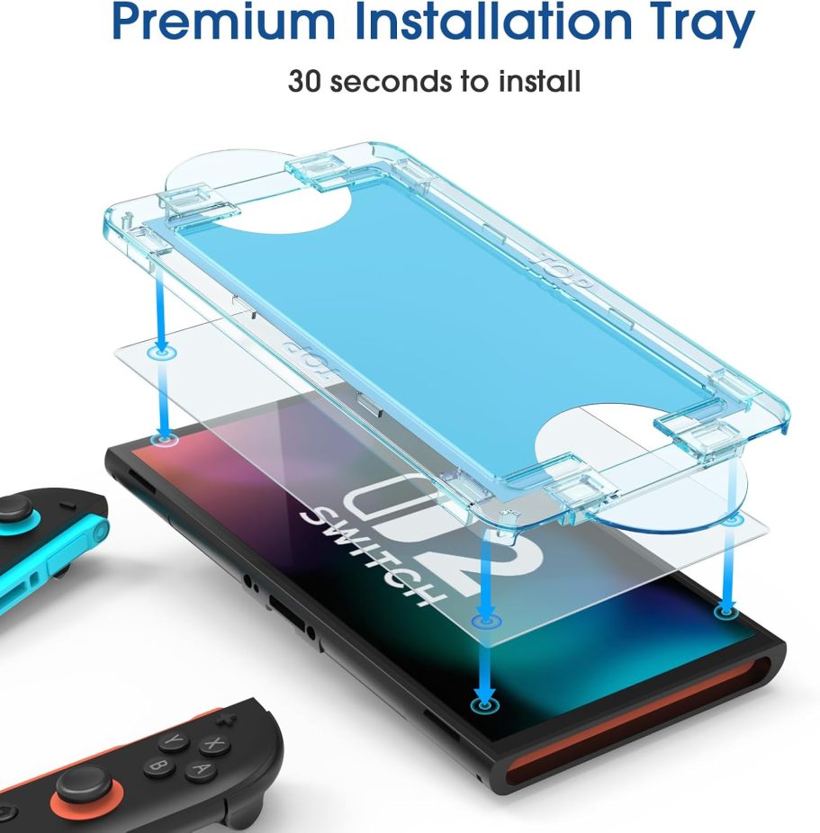 amFilm Auto-Alignment OneTouch for Nintendo Switch 2 Matte Finish Screen Protector 2025, Tempered Glass, 30 Seconds Installation, Bubble Free, Anti Glare, Touch Sensitive, Anti Fingerprint [2 Pack] - Image 2