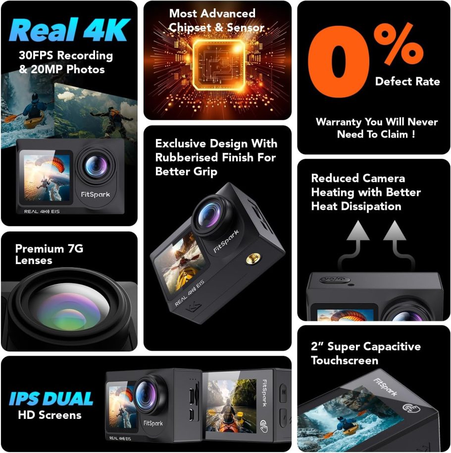 Eagle i15 ProMax Real 4k30FPS 20MP WiFi Action Camera Touch Screen EIS Stabilization Dual Screens Underwater Waterproof Sports Camera, 2 Batteries, Dock, External Microphone, Accessories Kit - Image 7